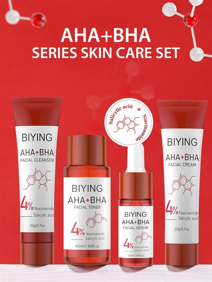 AHA+BHA Oil Control Skincare Set Anti Acne Cosmetics 4 Piece Facial Care Set